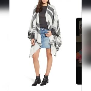 B.P. Black and White Plaid Poncho
